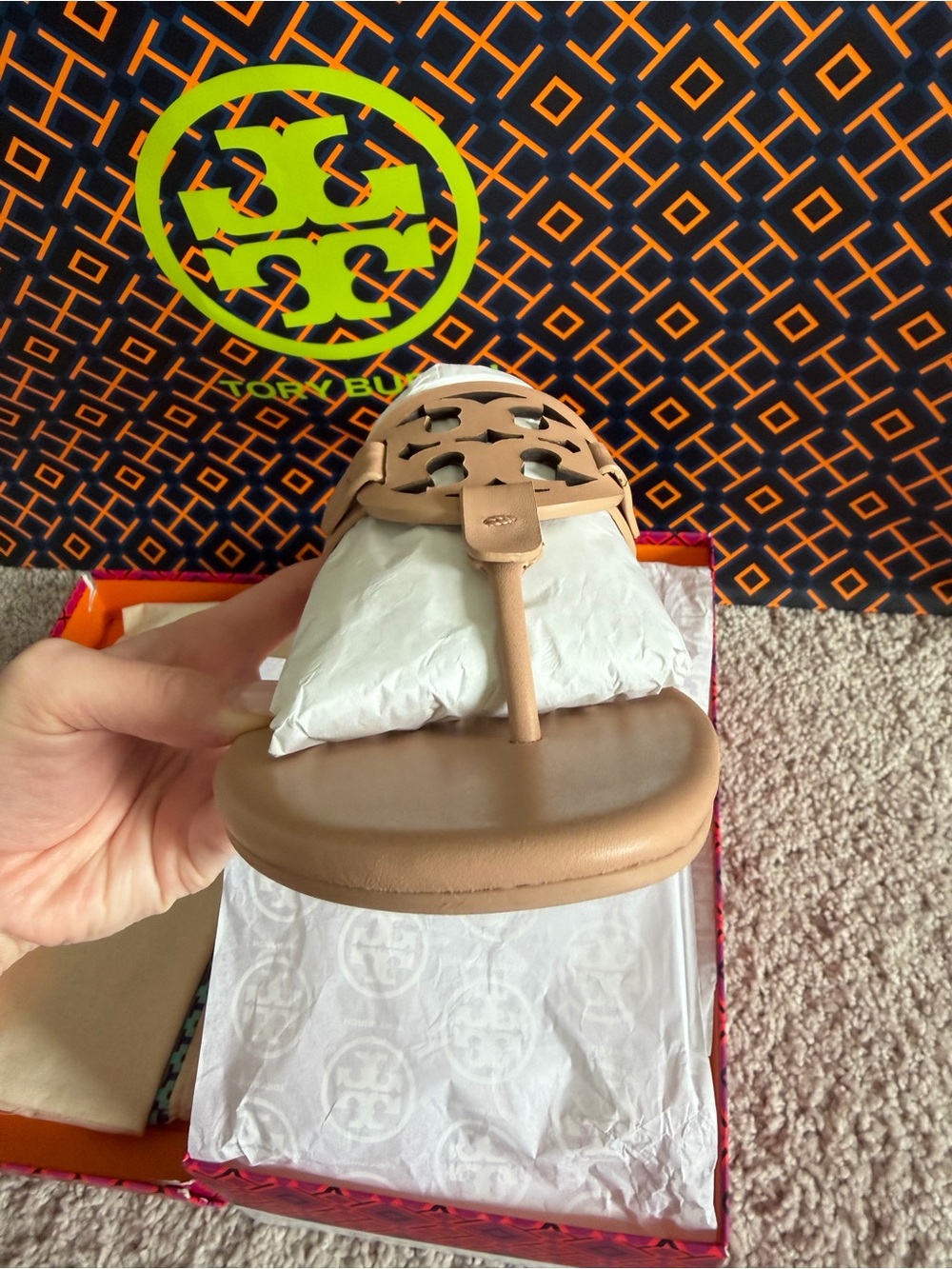 Tory Burch Miller Soft Leather Sandals Light Sand Size 8.5 Cream Pink - Picture 6 of 9